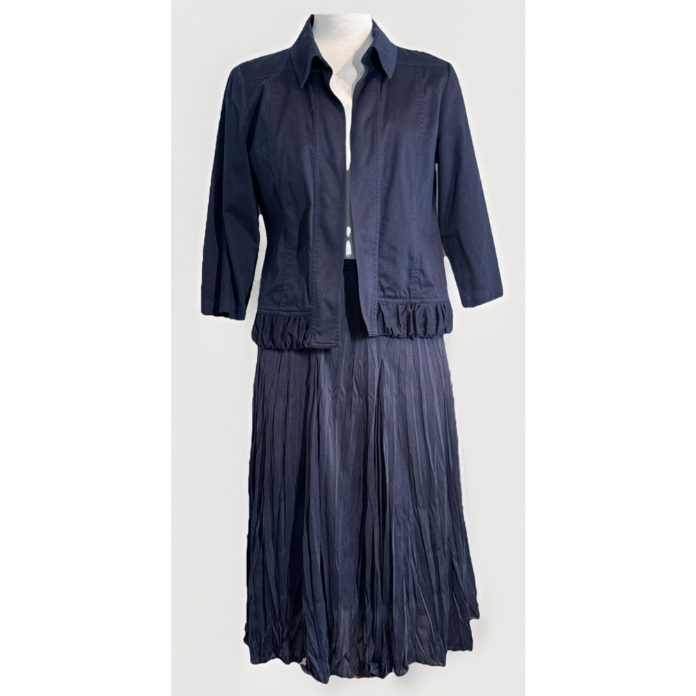 Christopher Banks Open Jacket 2 Piece Crinkle Skirt Front Classic Chic Size Med